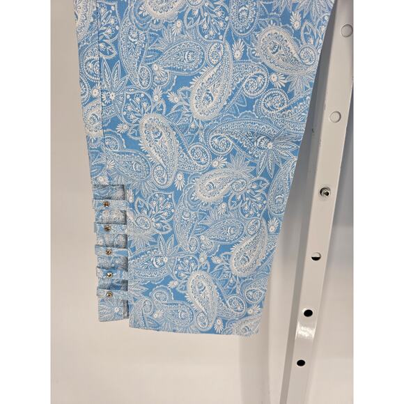 Attyre New York Women's Blue Paisley Mid Rise Rayon Slim Leg Pants Size 12 - Picture 2 of 4